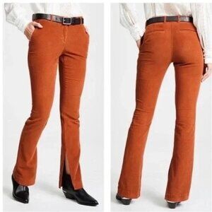 A.L.C Size 4 Javier Corduroy Pants Mid Rise Split Flare Leg Cotton Rust Brown
